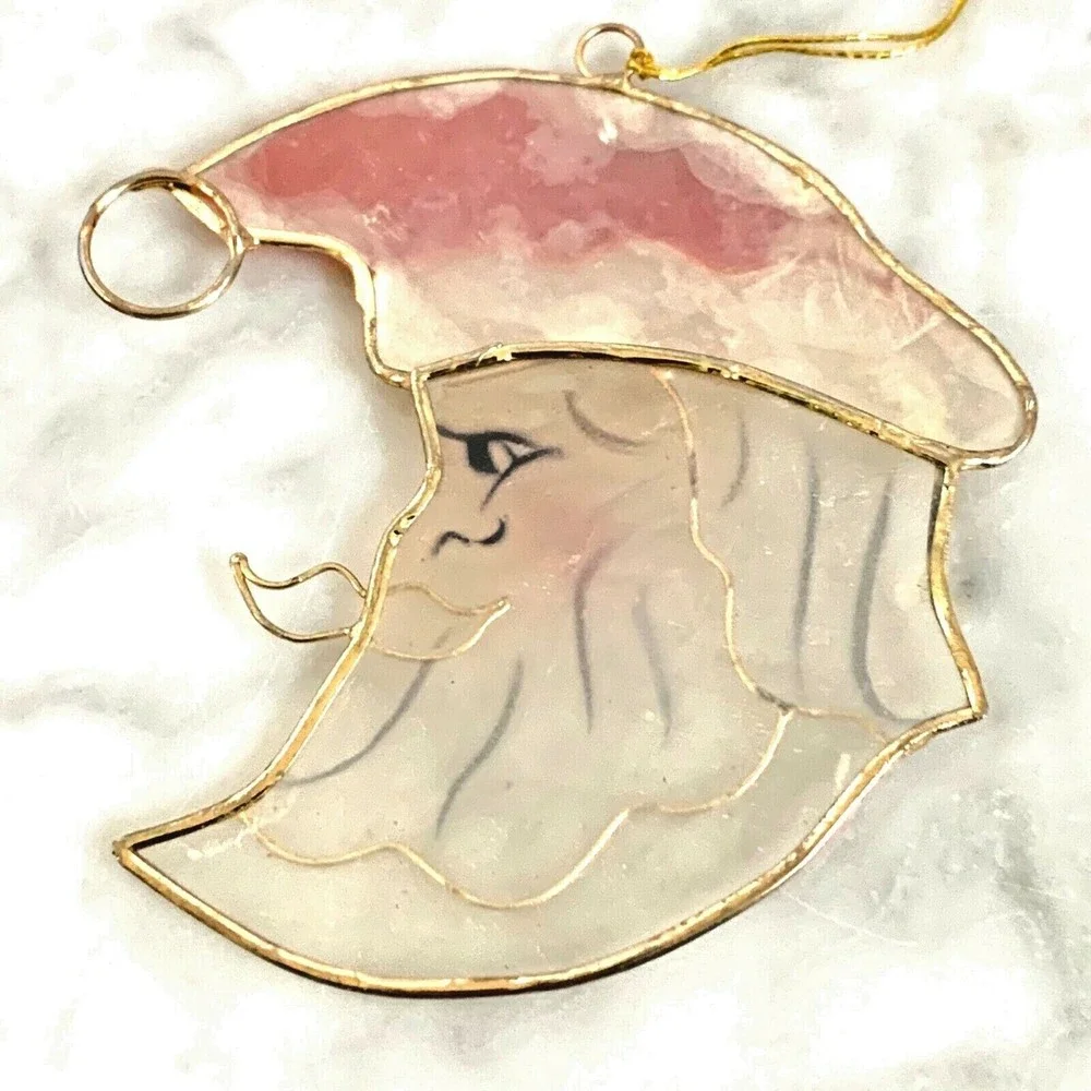 VTG Half Moon Santa Christmas Ornament Capiz Shell 3”